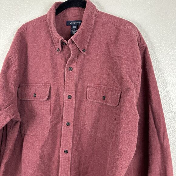 Lands End Flannel Shirt Mens XL Solid Burgundy Chamois Cloth Brushed Outdoor - Picture 5 of 11